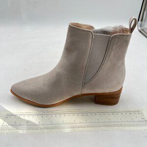 Grey Women Pointed Toe Pull on Faux Suede Ankle Boots Chunky Heel Western Boots